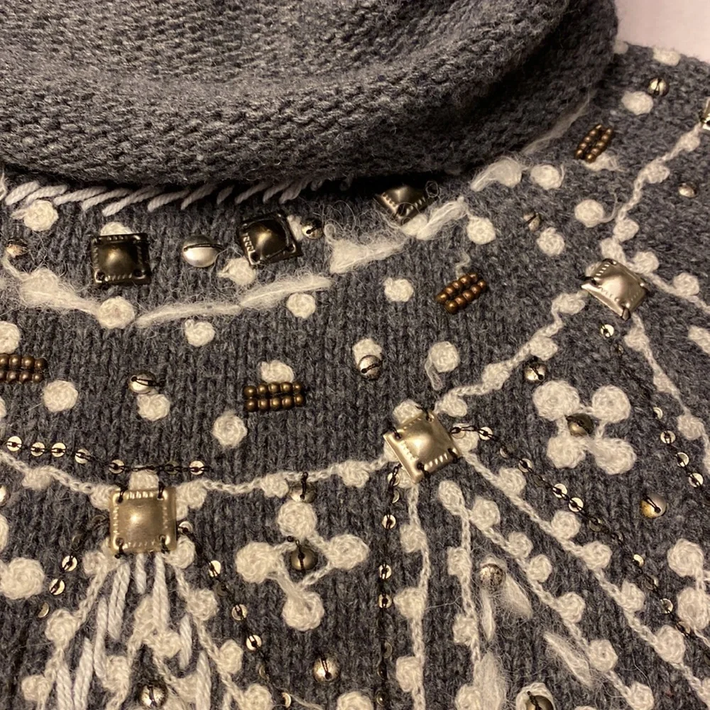 Free People Charcoal Turtleneck Sweater with Ivory Design - Picture 4 of 16